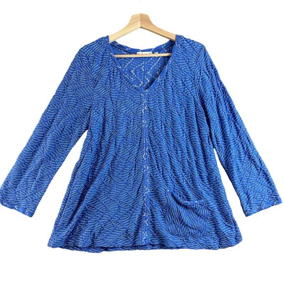 Habitat Blue White Knit Textured Pocket Tunic Top Blouse V Neck S Small - Picture 1 of 7